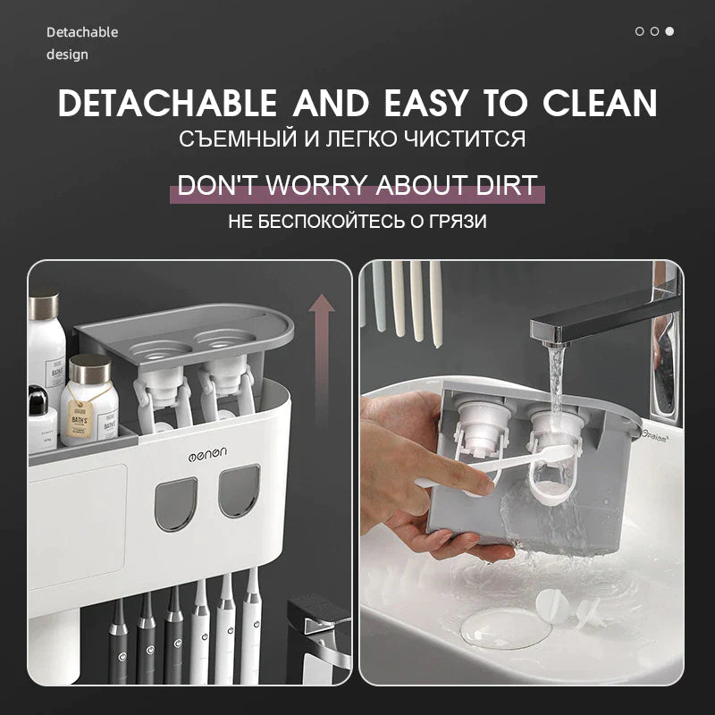 Magnetic Adsorption Waterproof Storage Box with Toothpaste Dispenser Wall Mounted Bathroom Accessories