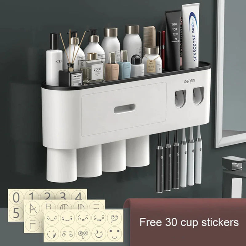 Magnetic Adsorption Waterproof Storage Box with Toothpaste Dispenser Wall Mounted Bathroom Accessories