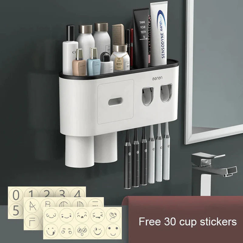 Magnetic Adsorption Waterproof Storage Box with Toothpaste Dispenser Wall Mounted Bathroom Accessories