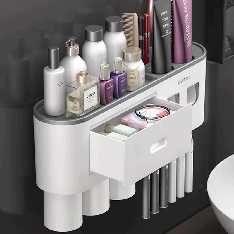 Magnetic Adsorption Waterproof Storage Box with Toothpaste Dispenser Wall Mounted Bathroom Accessories