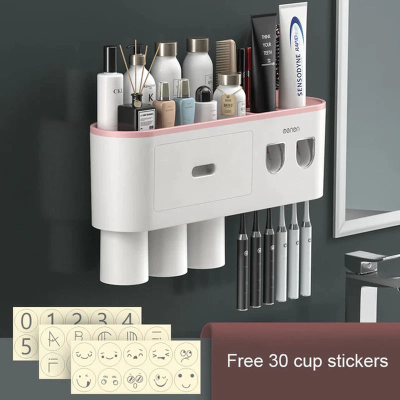 Magnetic Adsorption Waterproof Storage Box with Toothpaste Dispenser Wall Mounted Bathroom Accessories