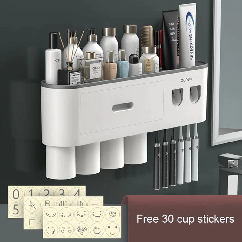 Magnetic Adsorption Waterproof Storage Box with Toothpaste Dispenser Wall Mounted Bathroom Accessories