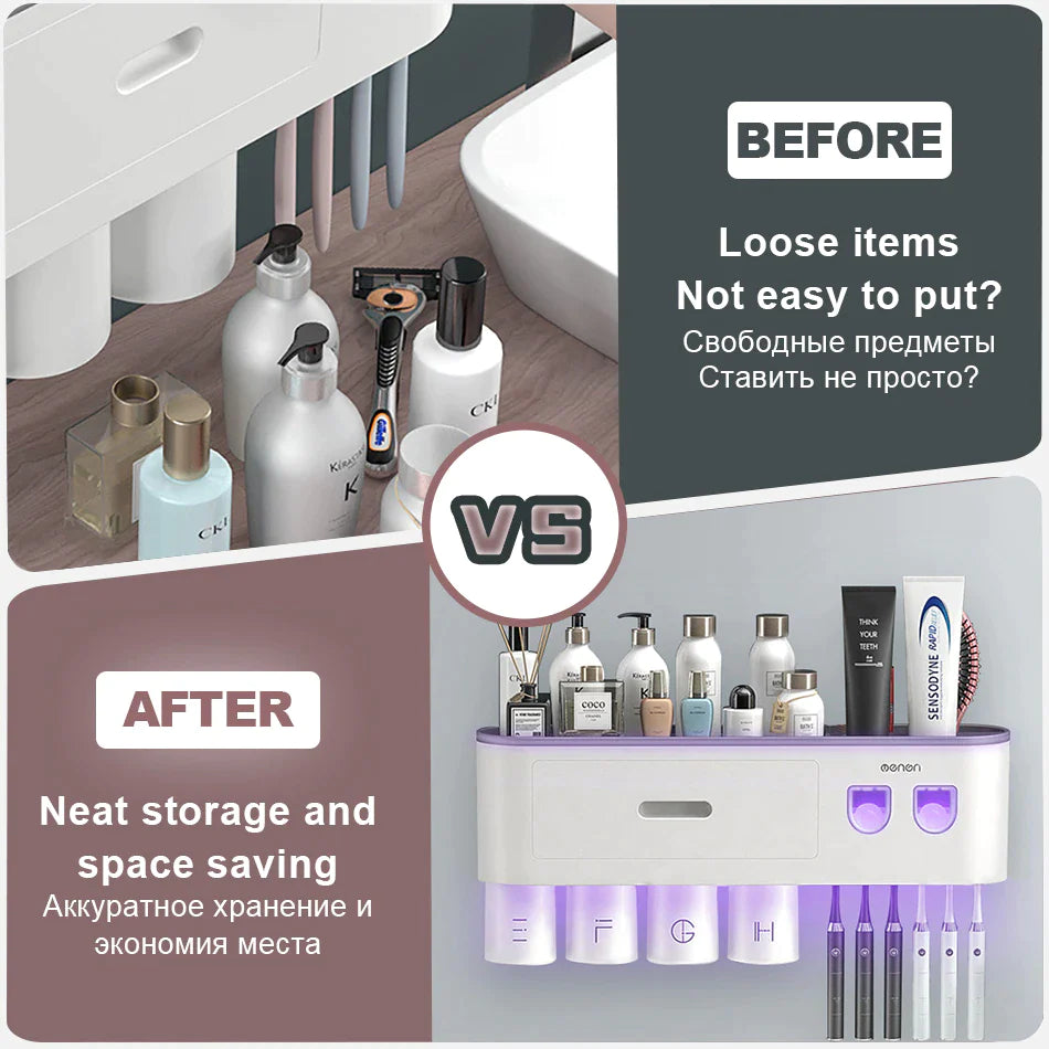 Magnetic Adsorption Waterproof Storage Box with Toothpaste Dispenser Wall Mounted Bathroom Accessories