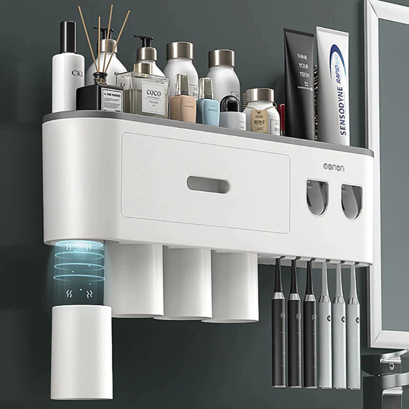 Magnetic Adsorption Waterproof Storage Box with Toothpaste Dispenser Wall Mounted Bathroom Accessories