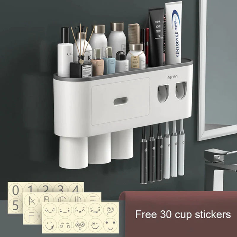 Magnetic Adsorption Waterproof Storage Box with Toothpaste Dispenser Wall Mounted Bathroom Accessories